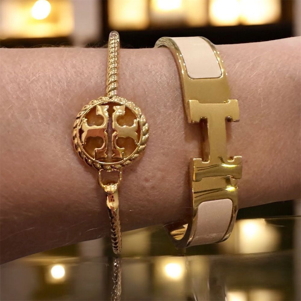 TORY BURCH ROPE HINGED 18KGOLD OVER BRASS BRACELET
